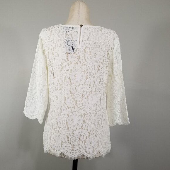 Limited Sheer Lace Blouse Chantilly Womens Top Scalloped Sz XS Floral Ivory NWT - Picture 3 of 8